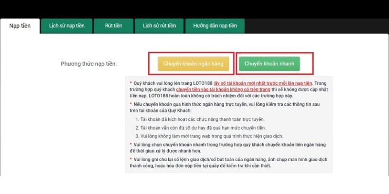 Nội dung bạn cần chú ý khi thực hiện giao dịch nạp tiền